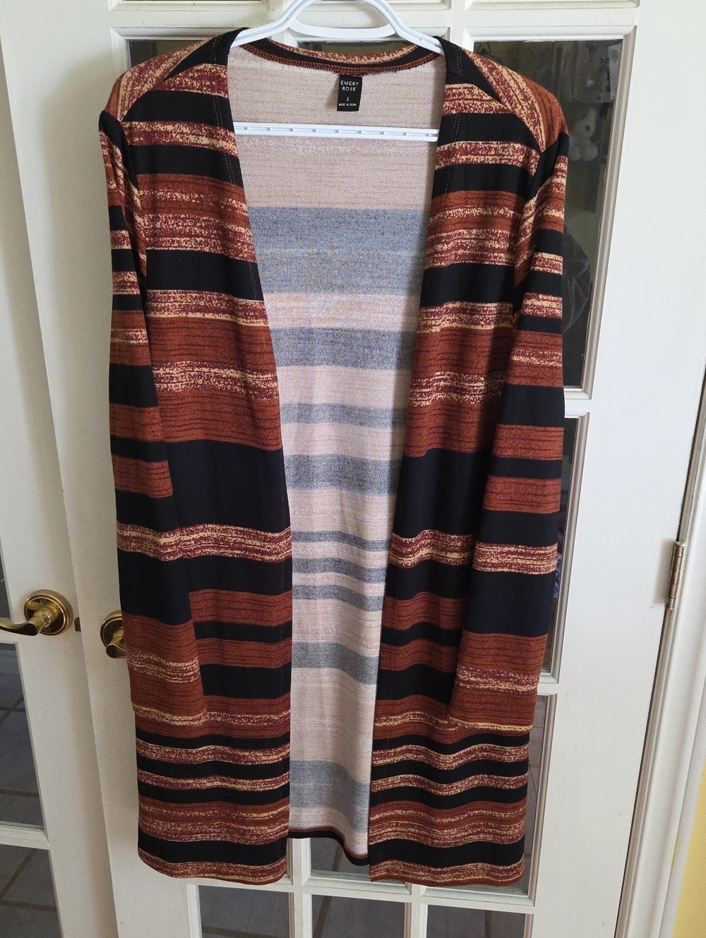 Striped Open-Front Cardigan in Black and Brown